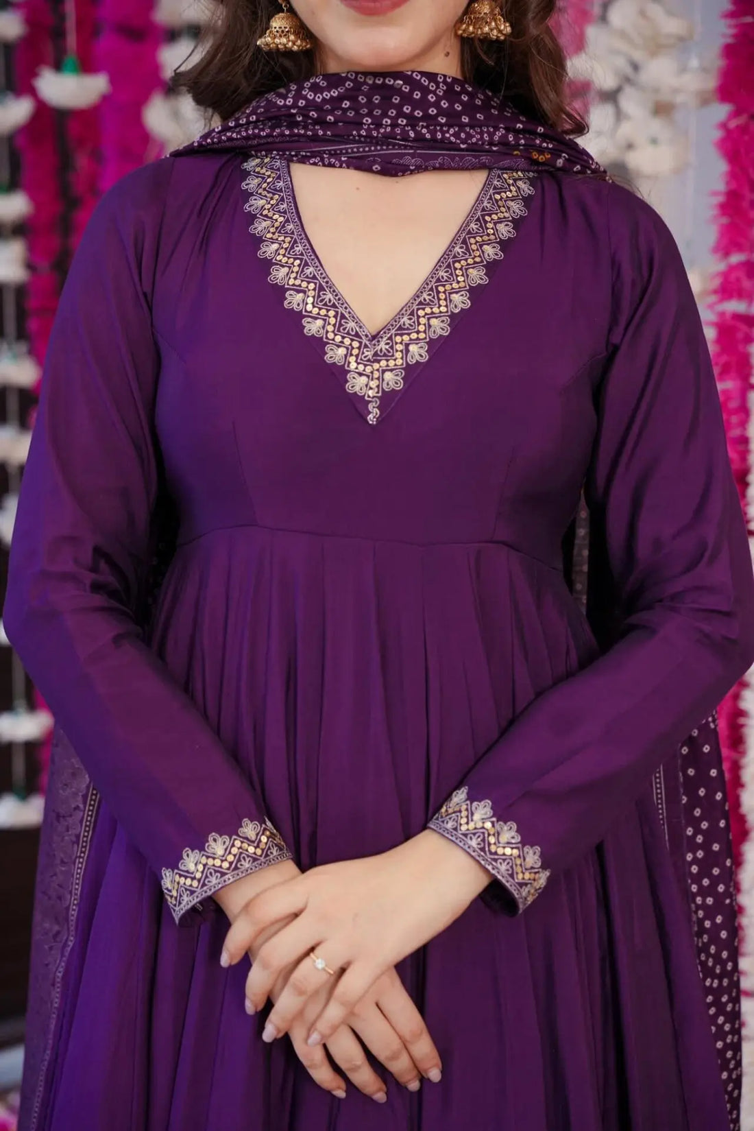 Women Dreamy purple Muslin suit set